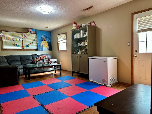 3521 SE 20th St, Des Moines, IA 50320 - living room with wood finished floors and a textured ceiling