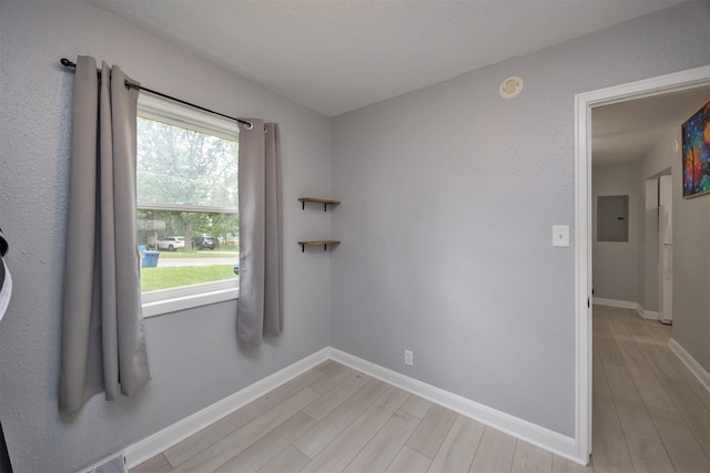 3416 Garfield Ave, Des Moines, IA 50317 - unfurnished room with light wood-style flooring and electric panel