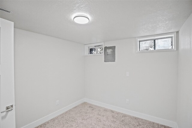 2420 E 37th St, Des Moines, IA 50317 - below grade area with a textured ceiling and carpet flooring