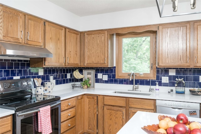 130 SW Meadowlark Ct, Ankeny, IA 50023 - kitchen with range with electric stovetop, under cabinet range hood, dishwasher, and light countertops