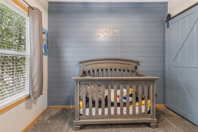 1701 2nd Ave SW, Altoona, IA 50009 - bedroom with carpet flooring, multiple windows, a crib, and wood walls