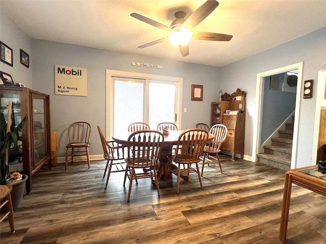 109 E Jackson St, Panora, IA 50216 - dining space featuring ceiling fan, dark wood finished floors, and stairway