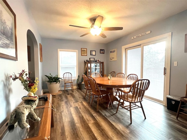 109 E Jackson St, Panora, IA 50216 - dining room with arched walkways, dark wood-style flooring, and a ceiling fan