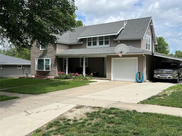 109 E Jackson St, Panora, IA 50216 - view of front of property featuring a shingled roof, a front yard, concrete driveway, and covered porch