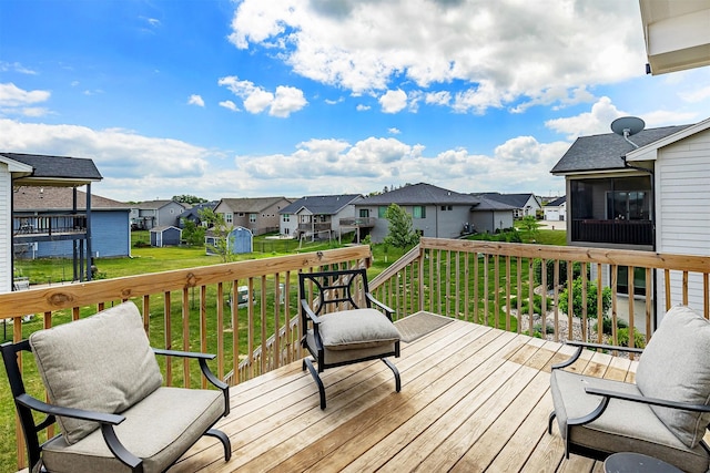 309 NW Beechwood Dr, Grimes, IA 50111 - wooden terrace featuring a residential view, a yard, and a sunroom