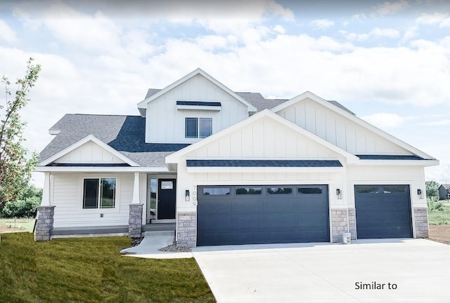 3217 NW Prescott Ct, Grimes, IA 50111 - modern inspired farmhouse featuring roof with shingles, a garage, board and batten siding, and concrete driveway
