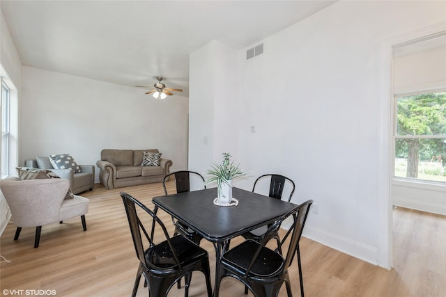 1547 13th St, Des Moines, IA 50314 - dining room with a ceiling fan and light wood-style floors