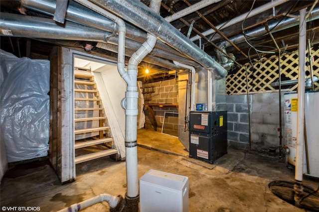 1547 13th St, Des Moines, IA 50314 - unfinished below grade area featuring water heater and heating unit