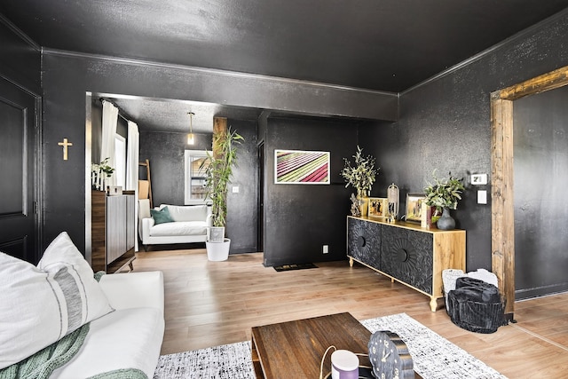 1315 Bundy St, Des Moines, IA 50315 - living area with a textured wall and wood finished floors