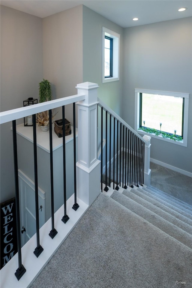 807 W Orchard Ave, Indianola, IA 50125 - staircase with carpet flooring and recessed lighting