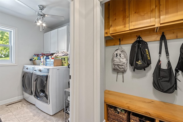 54 Four Winds Dr, Clear Lake, IA 50428 - washroom with cabinet space, washer and clothes dryer, and ceiling fan