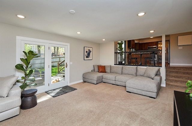 5208 Pommel Pl, West Des Moines, IA 50265 - living room featuring light carpet and recessed lighting