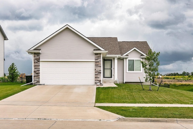 1115 Locust St, Waukee, IA 50263 - view of front of home featuring concrete driveway, an attached garage, a front yard, and roof with shingles