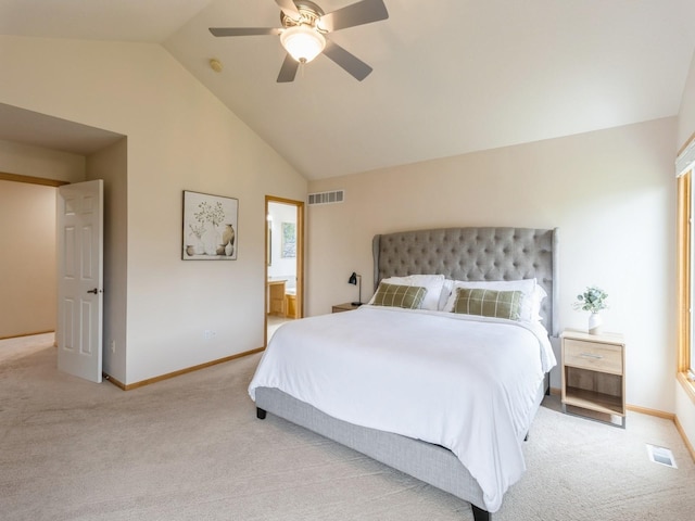 15815 Winston Ave, Urbandale, IA 50323 - bedroom with carpet floors, vaulted ceiling, ceiling fan, and ensuite bathroom