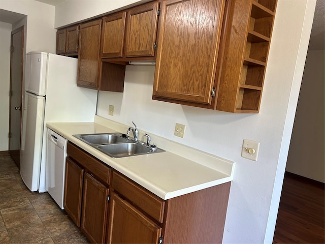 937 15th St NE, Newton, IA 50208 - kitchen with white dishwasher, open shelves, and light countertops