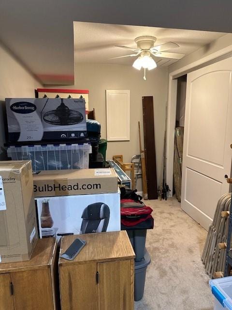 4017 160th St, Urbandale, IA 50323 - interior space featuring a ceiling fan, light colored carpet, and an office area