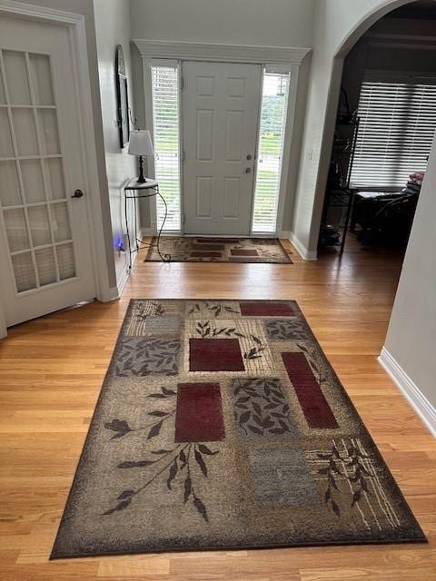 4017 160th St, Urbandale, IA 50323 - entrance foyer with arched walkways, light wood-style floors, and plenty of natural light