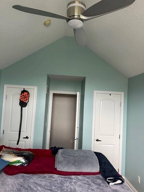 4017 160th St, Urbandale, IA 50323 - bedroom featuring lofted ceiling and ceiling fan
