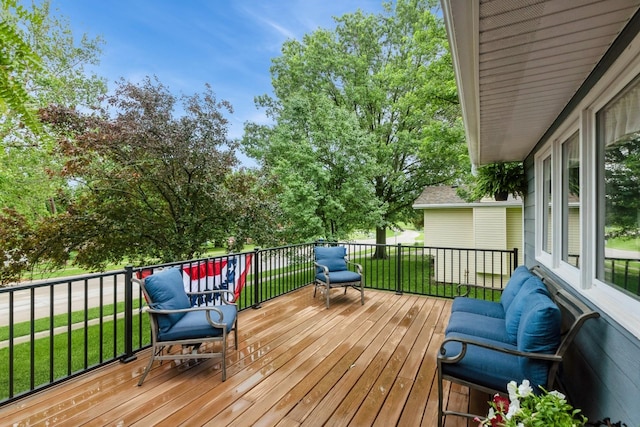 310 SE 3rd St, Panora, IA 50216 - wooden terrace featuring a yard