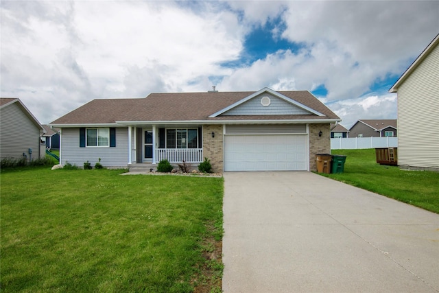 408 Tailfeather Ct NW, Bondurant, IA 50035 - ranch-style home with covered porch, a garage, concrete driveway, and brick siding