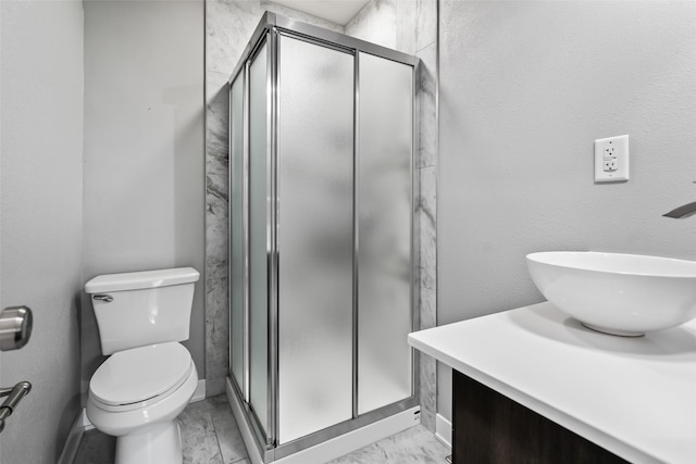1115 E Herold Ave, Des Moines, IA 50315 - full bathroom with marble look tiles, vanity, and a stall shower