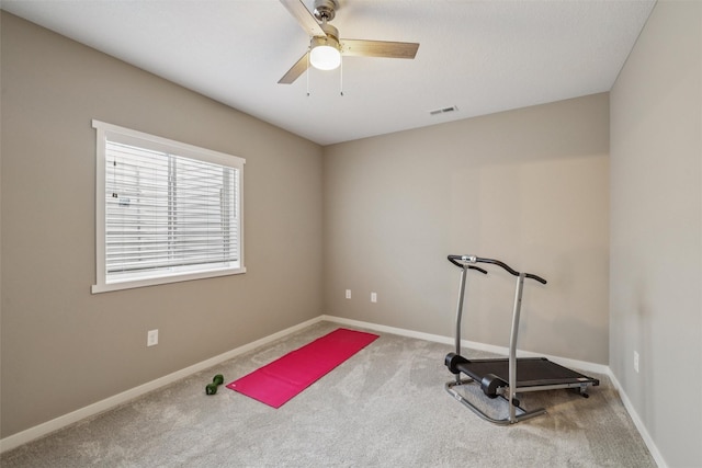 10214 Thorne Dr, West Des Moines, IA 50266 - exercise area featuring carpet flooring and ceiling fan
