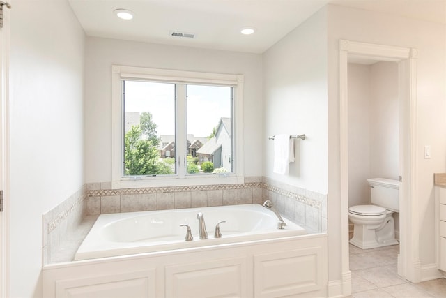 15222 Wilden Dr, Urbandale, IA 50323 - full bathroom with a bath, tile patterned floors, and recessed lighting
