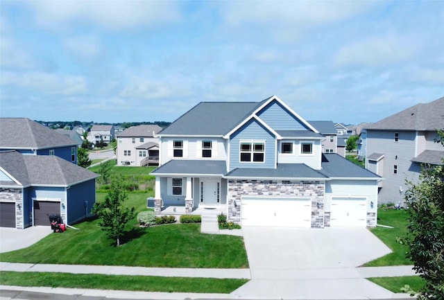 1720 SE Waddell Way, Waukee, IA 50263 - craftsman inspired home featuring driveway, a residential view, and stone siding