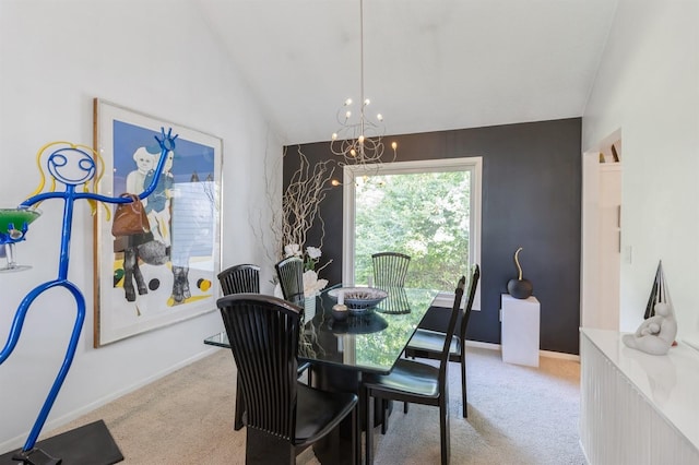 4709 Colt Dr, West Des Moines, IA 50265 - carpeted dining room featuring a chandelier and vaulted ceiling
