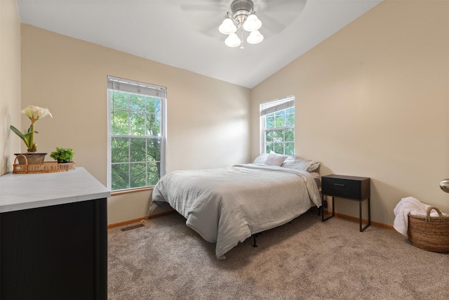 8302 Westown Pkwy Unit 8110, West Des Moines, IA 50266 - bedroom featuring light colored carpet, lofted ceiling, and a ceiling fan