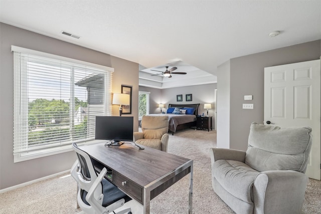 14638 Woodcrest Dr, Clive, IA 50325 - office with carpet flooring and a ceiling fan