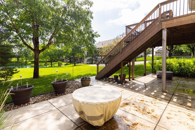 862 Glen Oaks Ter, West Des Moines, IA 50266 - view of patio / terrace featuring stairs and a deck with water view