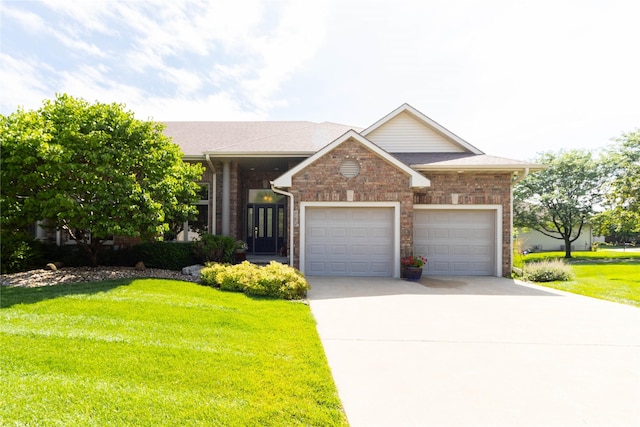 862 Glen Oaks Ter, West Des Moines, IA 50266 - view of front of house featuring an attached garage, brick siding, a front lawn, concrete driveway, and roof with shingles