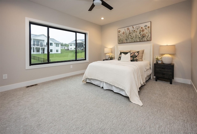 1128 NW 29th Ct, Grimes, IA 50111 - bedroom featuring light carpet, ceiling fan, and recessed lighting
