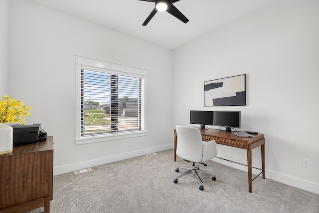 1305 NW 28th St, Grimes, IA 50111 - home office featuring ceiling fan and carpet