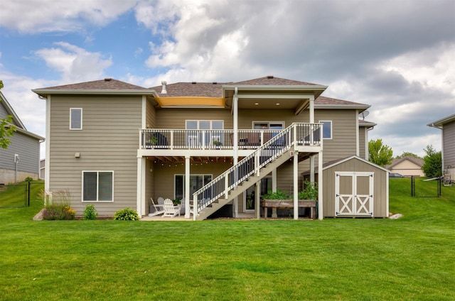 9824 Dunmore Cir, Johnston, IA 50131 - back of house with a deck, a shed, stairs, and a patio