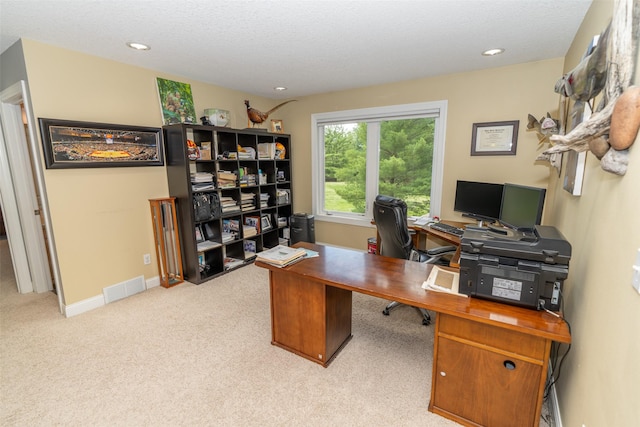 2726 SE 11th St, West Des Moines, IA 50265 - office area featuring carpet floors, recessed lighting, and a textured ceiling