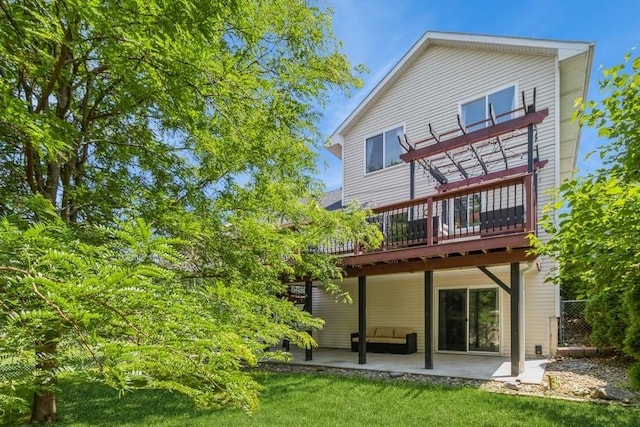 4965 Raintree Dr, West Des Moines, IA 50265 - rear view of property featuring a pergola, a patio, a wooden deck, and a yard