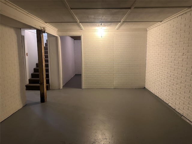 1205 S 4th St, Marshalltown, IA 50158 - finished below grade area with brick wall and stairway