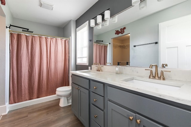 2817 NW Lois Ln, Ankeny, IA 50023 - full bathroom with double vanity, wood finished floors, and a shower with curtain