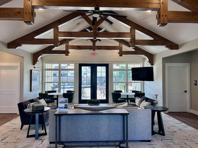 2930 Green Hills Dr, Ames, IA 50014 - living room with wood finished floors, french doors, and ceiling fan