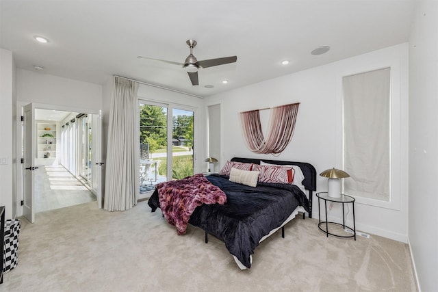 989 65th St, West Des Moines, IA 50266 - bedroom with carpet flooring, ceiling fan, access to outside, and recessed lighting