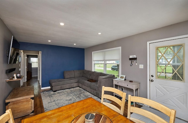 3925 55th St, Des Moines, IA 50310 - living area featuring wood finished floors and recessed lighting