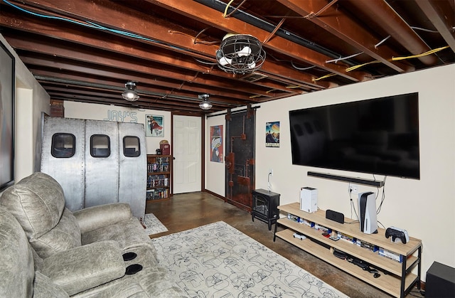 3925 55th St, Des Moines, IA 50310 - living room featuring concrete floors and a barn door