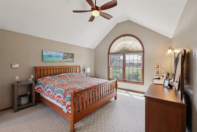 940 High Ave, Newton, IA 50208 - bedroom featuring light carpet, lofted ceiling, and ceiling fan