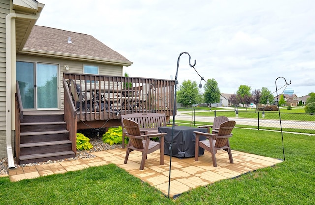 358 S 85th St, West Des Moines, IA 50266 - view of yard featuring a wooden deck and a patio