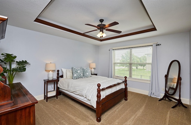 358 S 85th St, West Des Moines, IA 50266 - bedroom featuring a tray ceiling, carpet, ceiling fan, and a textured ceiling