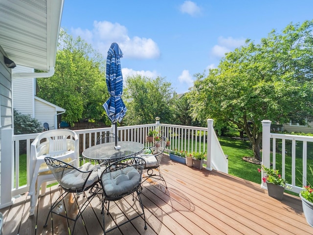 3436 Valley View Dr, West Des Moines, IA 50265 - wooden terrace with outdoor dining area