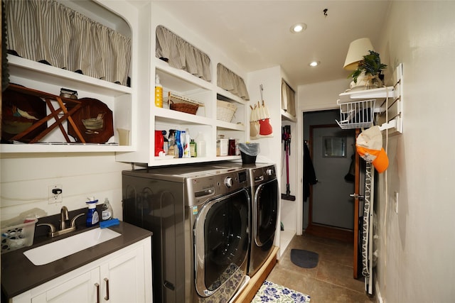 344 S 1st St, Ogden, IA 50212 - laundry area with washer and dryer, tile patterned floors, and recessed lighting