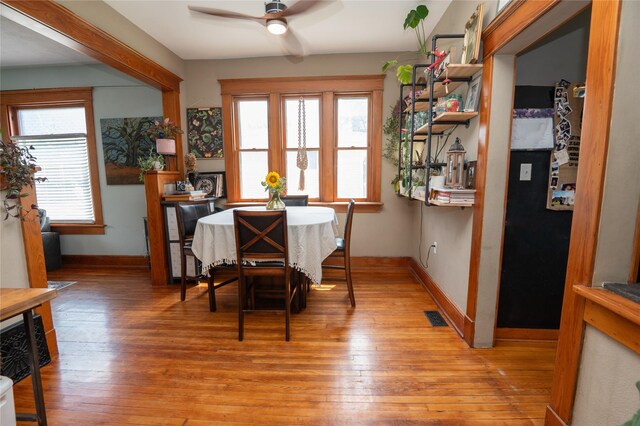 210 3rd St NE, Mitchellville, IA 50169 - dining area with a ceiling fan, light wood-style flooring, and plenty of natural light